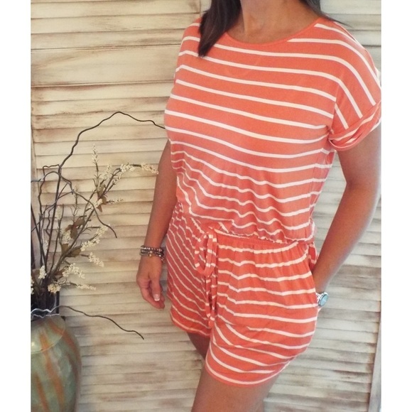 Striped Romper Shorts Pockets Keyhole Elastic Waist 2020 - Picture 6 of 6